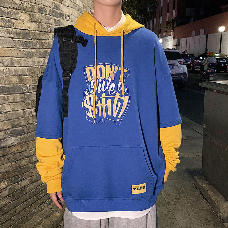 ！点击6.8%秋季撞色连帽卫衣男青少年假两件宽松外套WY601P45,男装卫衣,电商B220