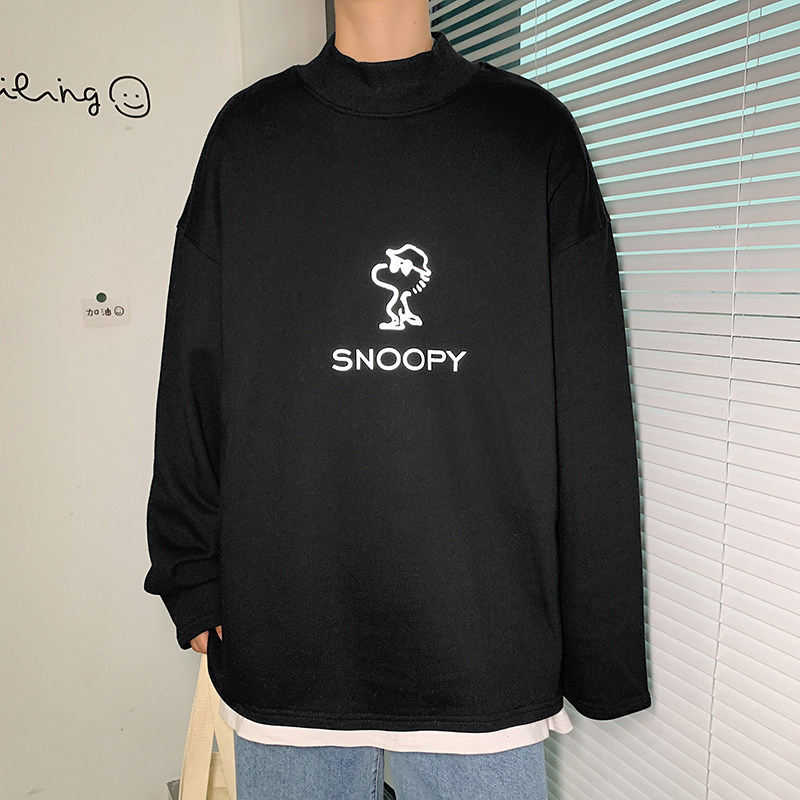 秋季反光印花百搭半高领卫衣男港风打底衫WY406P35控48,男装卫衣,电商B220