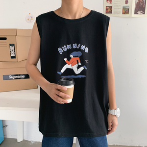 图案已注册夏季新款背心男士休闲无袖港风宽松印花T恤坎肩X05P20