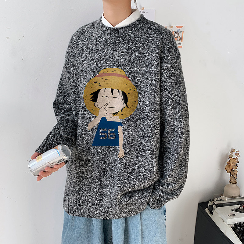 ！秋冬印花毛衣男青少年学生加厚圆领百搭针织衫M207P45控68,男装针织衫/毛衣,电商B220