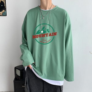 主推！ 秋季百搭假两件长袖T恤男纯棉港风宽松男卫衣W901P35图片