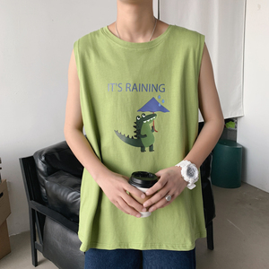 版权已注册 夏季新款背心男士休闲无袖港风宽松印花T恤坎肩X01P20图片