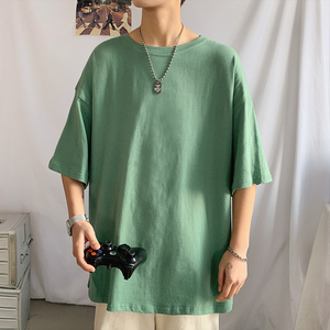 纯棉！宽松纯色短袖T恤男港风学生体恤百搭白色打底衫 T110特P15图片