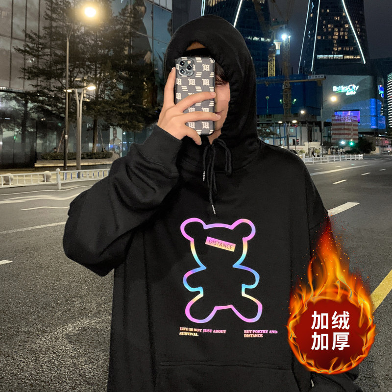 ！秋冬反光加绒加厚连帽卫衣男保暖外套WY203薄P45加绒P55图片