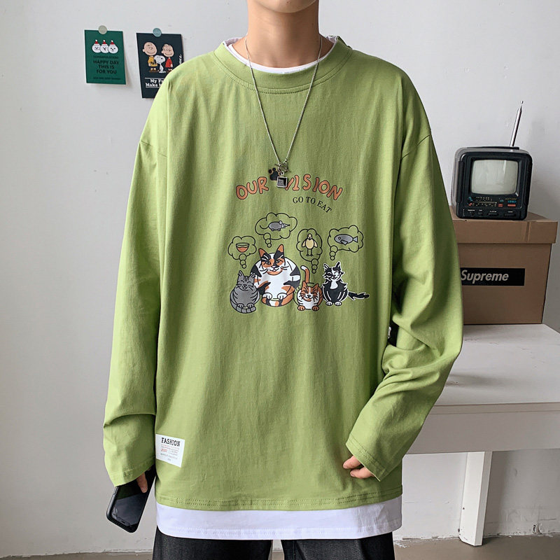 ！点击率6%早秋假两件长袖T恤男纯棉港风宽松男卫衣W902P35,男装T恤,电商B220