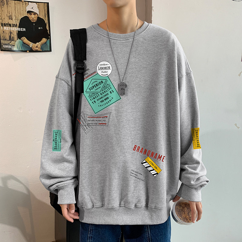 ！点击6.8%早秋男士圆领卫衣港风印花百搭大码WY106P30控48,男装卫衣,电商B220