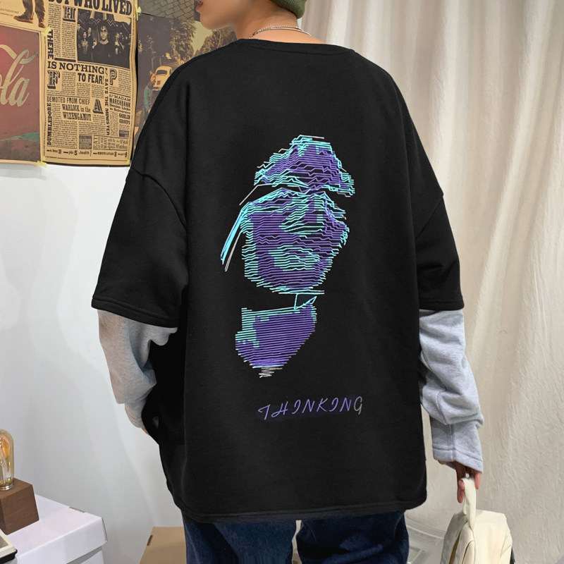 ！秋季潮牌撞色圆领卫衣男潮流港风大码学生外套秋衣WY501P40图片