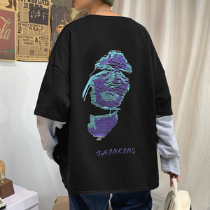 ！秋季潮牌撞色圆领卫衣男潮流港风大码学生外套秋衣WY501P40
