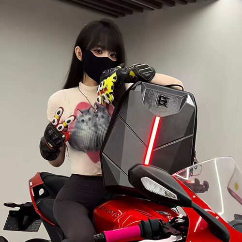 LED灯摩托车骑行背包双肩包骑士机车包男女摩旅硬壳头盔包电脑包