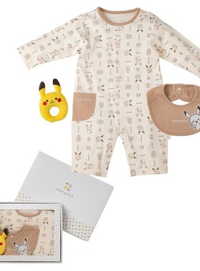 预售 monpoke 口袋妖怪 皮卡丘 婴幼儿 手摇铃 围嘴 连体衣 礼盒