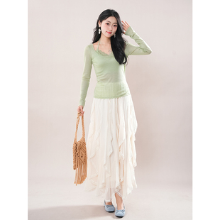 浅笑嫣然 夏季新款法式赫本度假风设计感上衣温柔长裙显瘦两件套