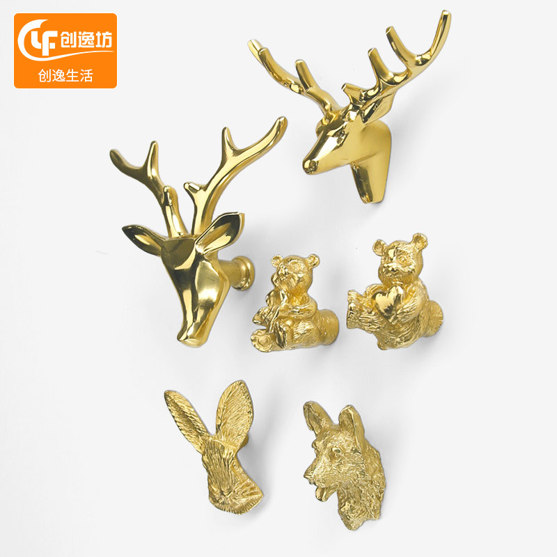 黄铜家具动物装饰拉手北欧金色抽屉橱柜门拉手轻奢创意衣柜门把手