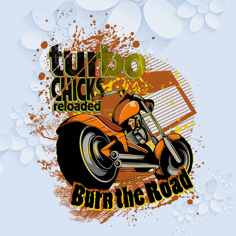 新款衣服装饰胶印贴男装图案喷墨黄底黄色摩托车图案热转印烫画贴