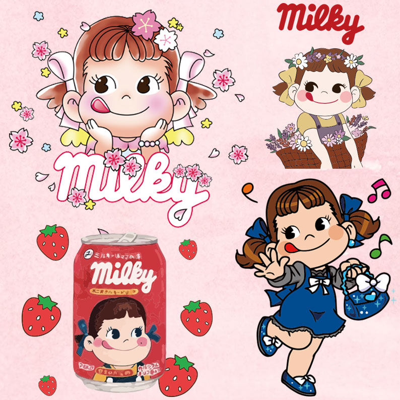 milky不二家联名卡通可爱牛奶妹女孩图案热转印烫画贴胶印烫画贴
