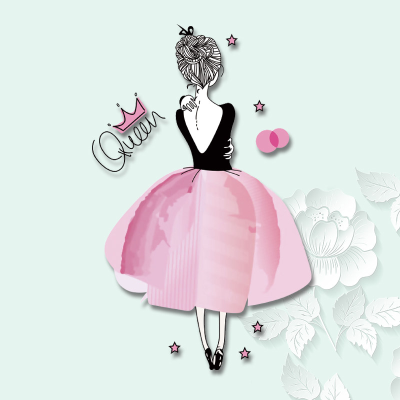 新款简约唯美女神舞蹈背影甜美女孩logo图案热转印烫画贴布贴辅料