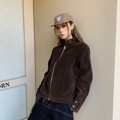 YORAINBOW 秋冬cleanfit绒皮立领夹克外套设计感潮牌美式男女休闲