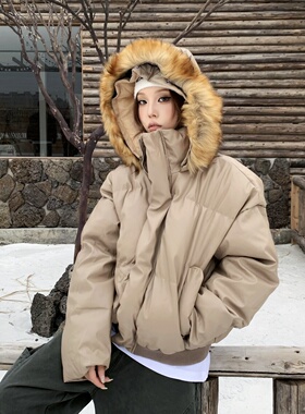 YORAINBOW 冬款毛领立领连帽重磅棉服外套加厚男保暖情侣美式街头