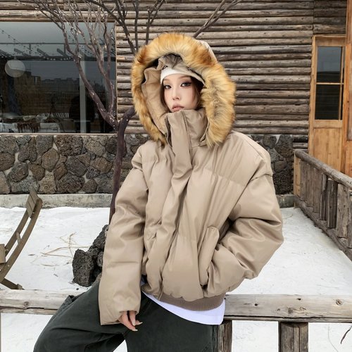 YORAINBOW冬款毛领立领连帽棉服