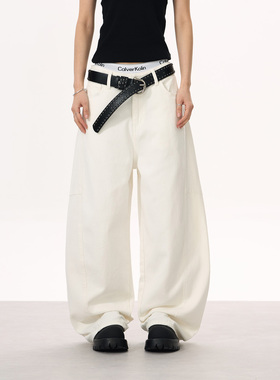 YORAINBOW 新款拼接弯刀牛仔裤cleanfit美式阔腿男女同款宽松百搭