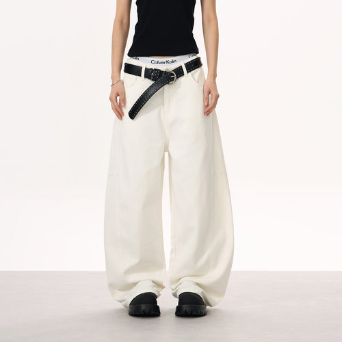 YORAINBOW 新款拼接弯刀牛仔裤cleanfit美式阔腿男女同款宽松百搭