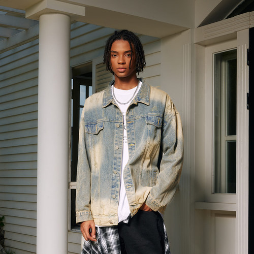 YORAINBOW渐变染破坏牛仔外套