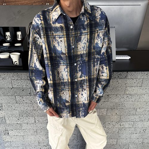 YORAINBOW 秋季cleanfit松弛感衬衫长袖翻领格子外套酷飒通勤松弛