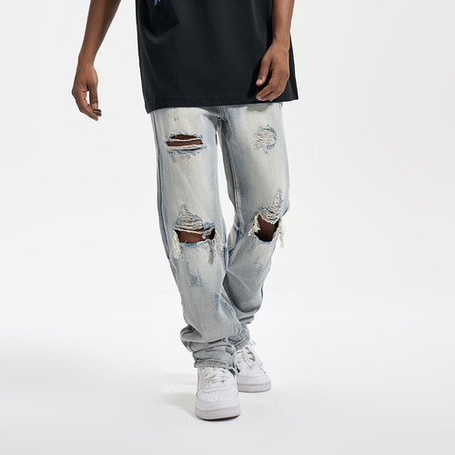 YORAINBOW潮水洗拉链牛仔长裤