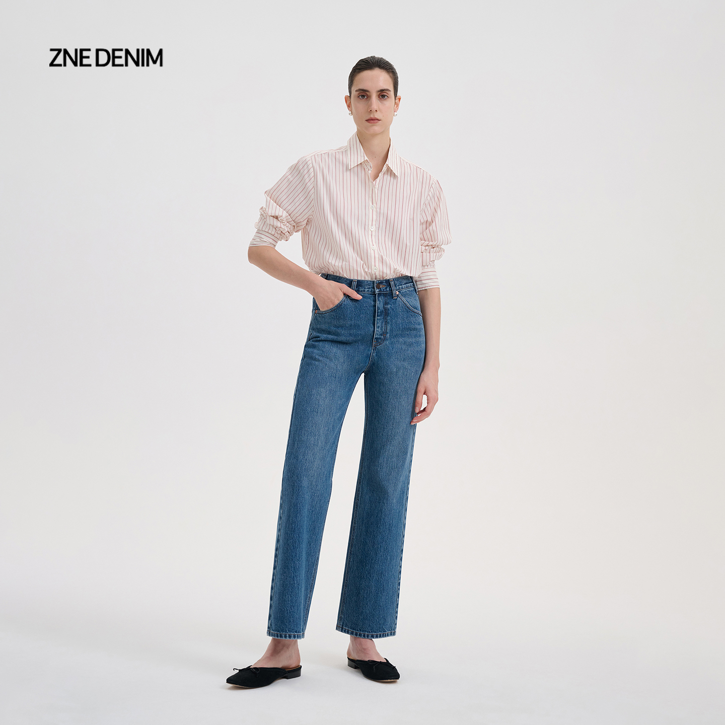 ZNE法式复古感微喇牛仔裤