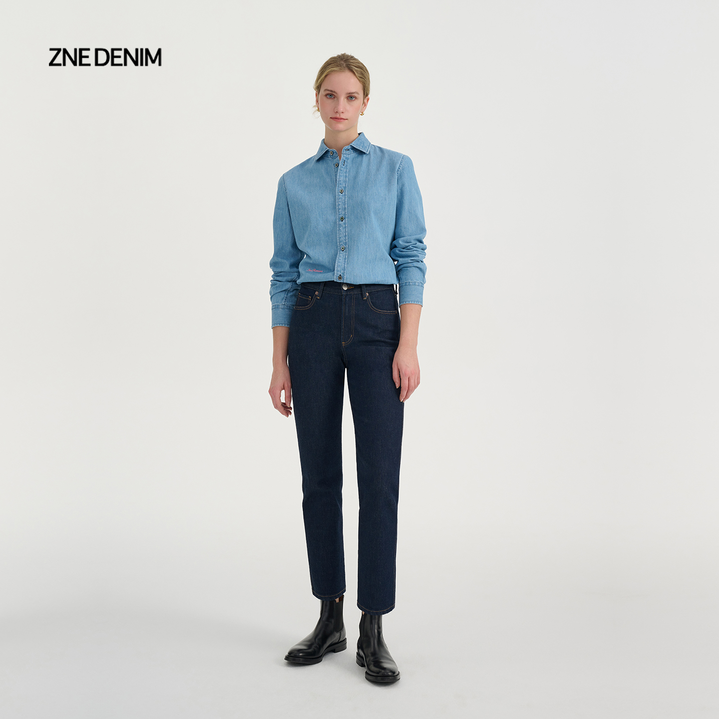 zne高腰保色高腰牛仔裤