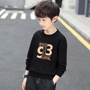 儿童黑色卫衣春秋2026新款中大童春装上衣男童春季男孩加绒打底衫