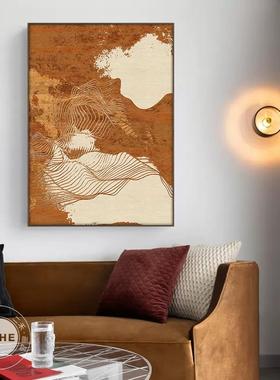 橙色抽象风格客厅画 现代简约金框装饰画 高级感餐厅挂画