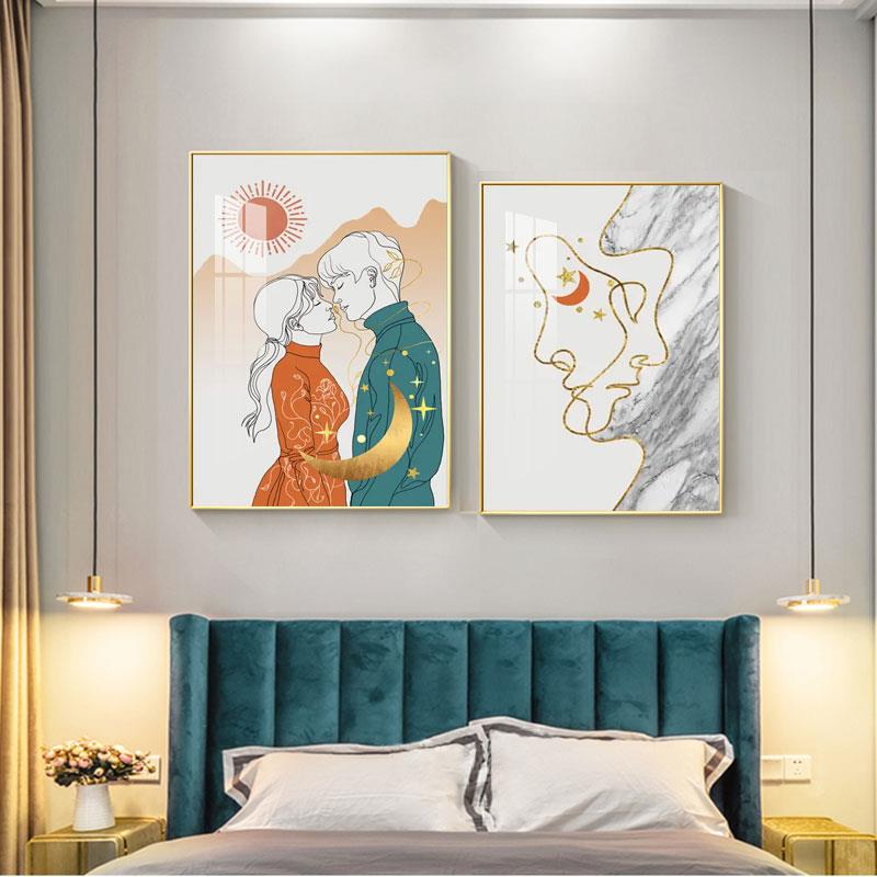 情侣卧室装饰画二联创意组合主卧挂画床头背后壁画幸福美满婚房画
