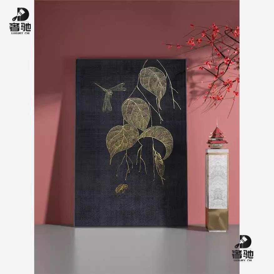 新中式蓝色高级感抽象禅意树叶卧室客厅装饰画玄关壁画竖版挂画图片