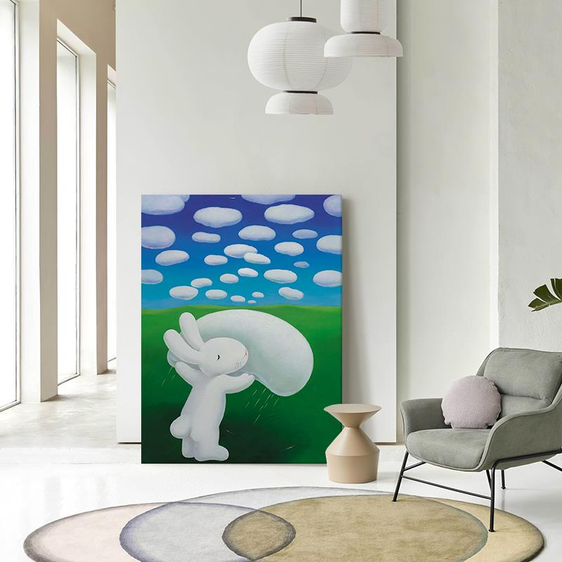 治愈系卧室卡通动物装饰画手绘油画客厅沙发挂画床头小众艺术玄关