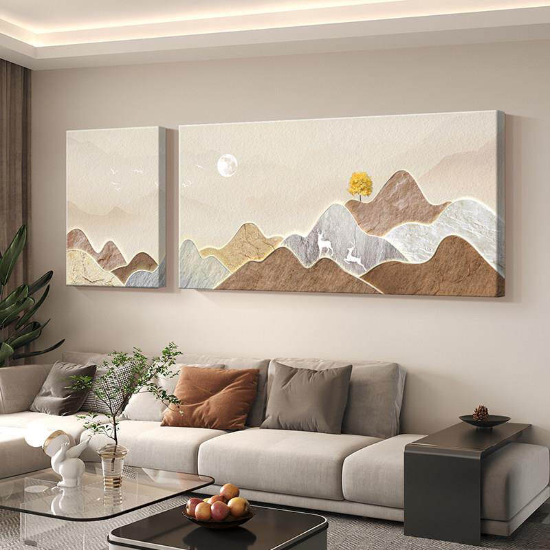 有山无水靠山画壁画客厅挂画福鹿现代装饰画