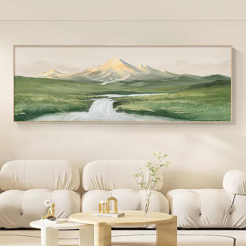 高山流水客厅装饰画横幅山水风景壁画原木风寓意好沙发背景墙挂画
