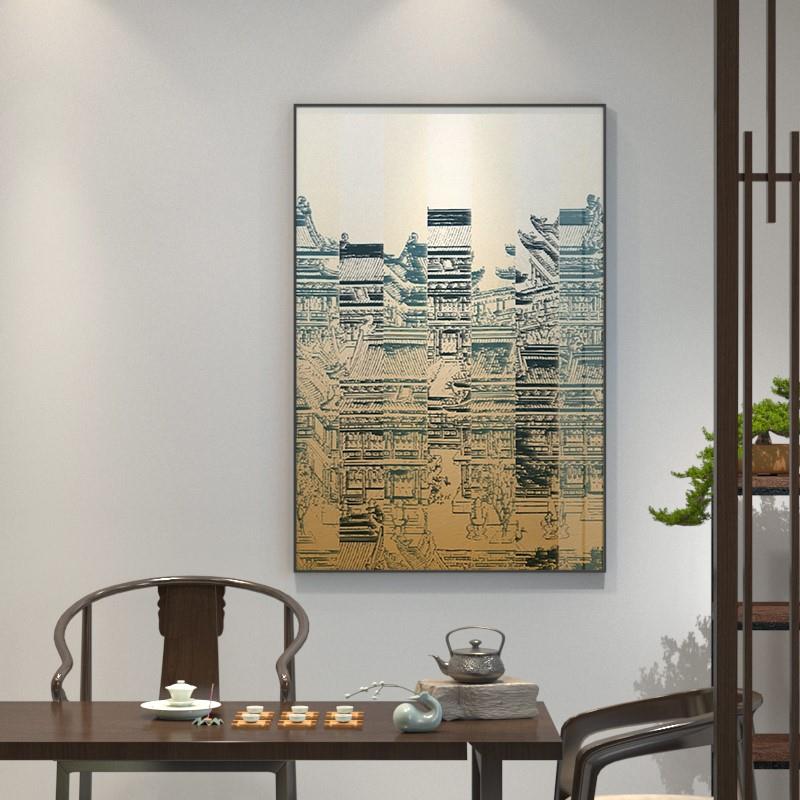 新中式现代客厅书房艺术玄关装饰画餐厅酒店民宿建筑背景墙壁挂画图片