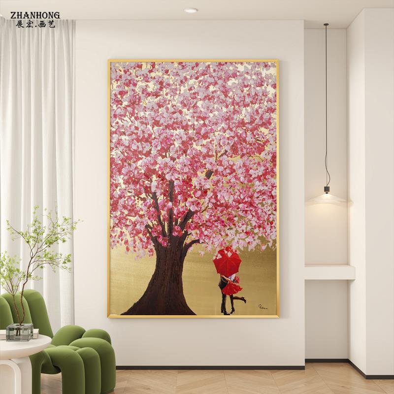 奶油风樱花卧室床头背景墙装饰画温馨人物挂画客厅墙沙发暖色壁画
