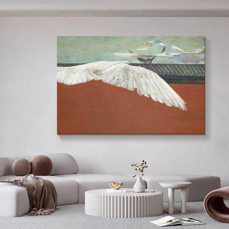 和平白鸽手绘油画客厅故宫红墙横版装饰画沙发背景墙挂画玄关壁画,家居饰品,现代装饰画,淘宝优惠券,粉丝福利购,淘宝优惠卷
