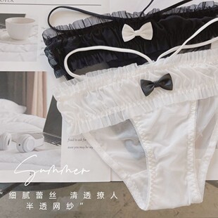2026新款 女网纱透明蝴蝶结低腰镂空 轻奢领结方糖纯欲性感蕾丝内裤