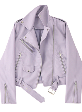 紫色皮衣外套女2025年新款港风宽松休闲小个子短款机车服pu皮夹克