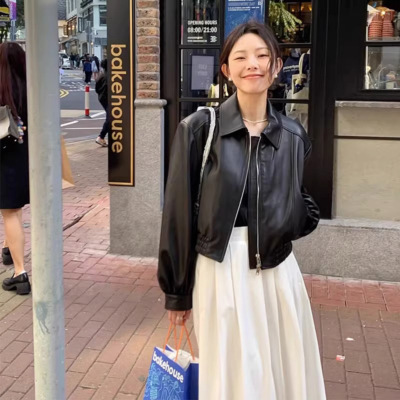 今年流行皮衣外套女2025新款美式复古黑色短款机车服小个子皮夹克