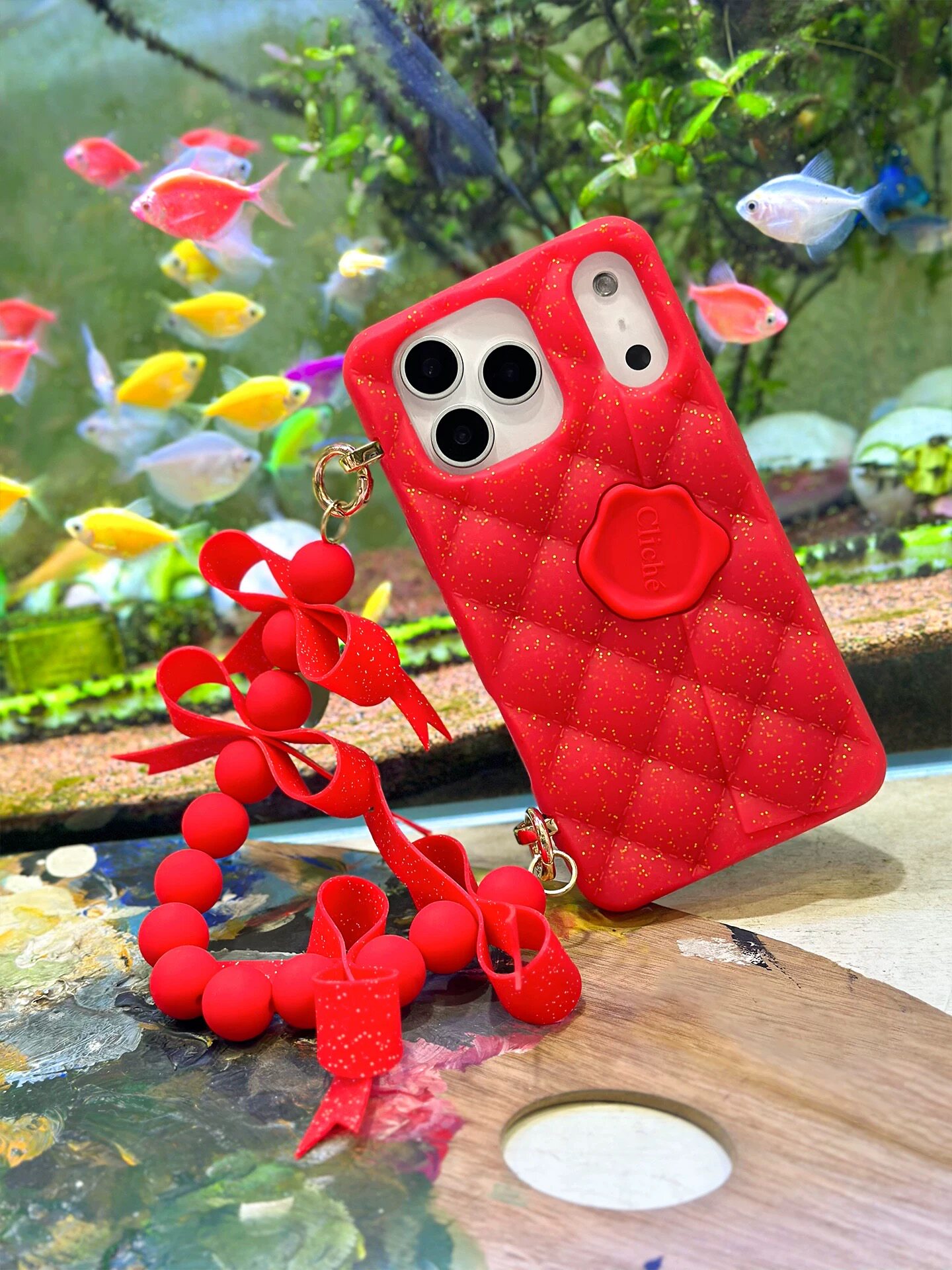Candies手机壳适用iPhone17 pro max 软硅胶新年红金粉手提防摔小香风蝴蝶结苹果手机保护套