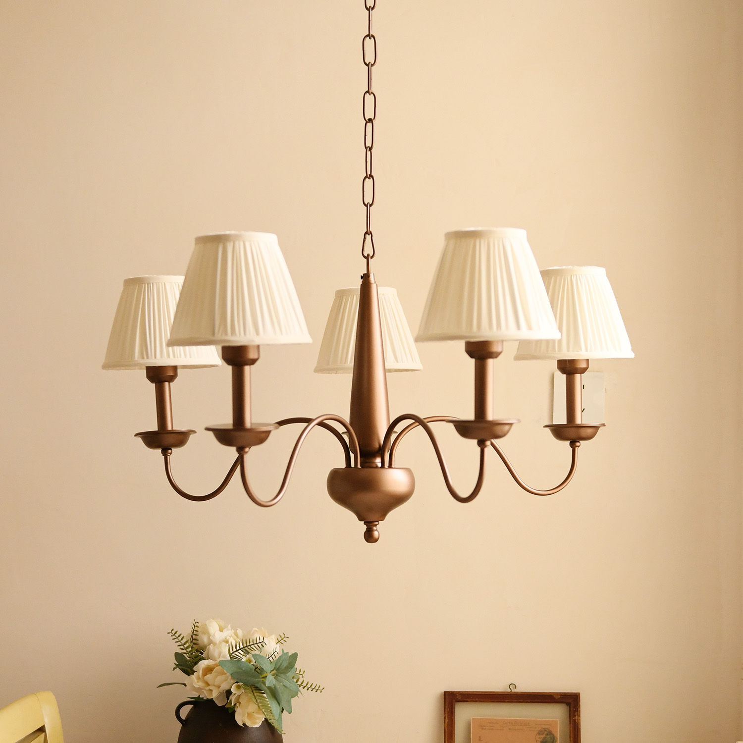 奶油风复古咖啡金客厅吊灯法式中古静奢极简米白百褶罩卧室书房灯