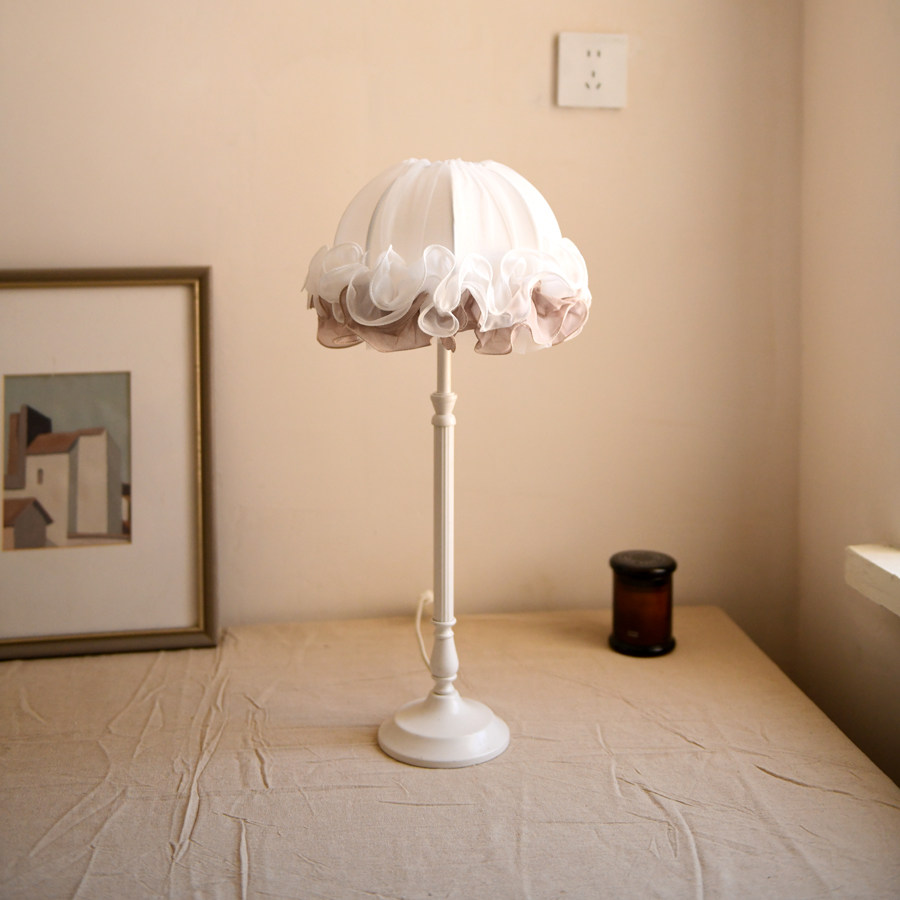 【落苏】台灯 法式奶油风 复古纯白蕾丝 中古 典雅少女卧室床头