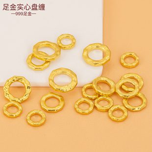 黄金盘缠散珠古法足金999盘缠金隔片diy手串珠实心金盘缠锤纹隔圈