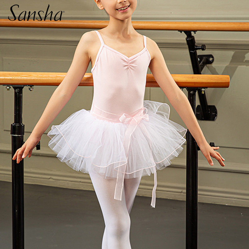 新款Sansha法国三沙女童芭蕾舞蹈服TUTU纱裙练功服吊带公主演出服