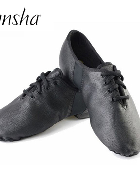 Sansha三沙爵士鞋 男 女考级练功舞蹈鞋低腰系带真皮带跟软鞋JS2