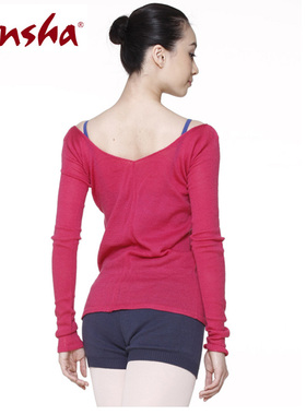 Sansha三沙芭蕾舞蹈服装成人保暖针织上衣双V长袖练功毛衣女KVT9
