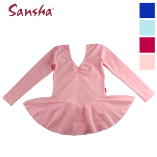 練功服 三沙Sansha兒童芭蕾舞蹈服 棉 長(zhǎng)袖 體操服可開(kāi)檔 雪紡紗裙